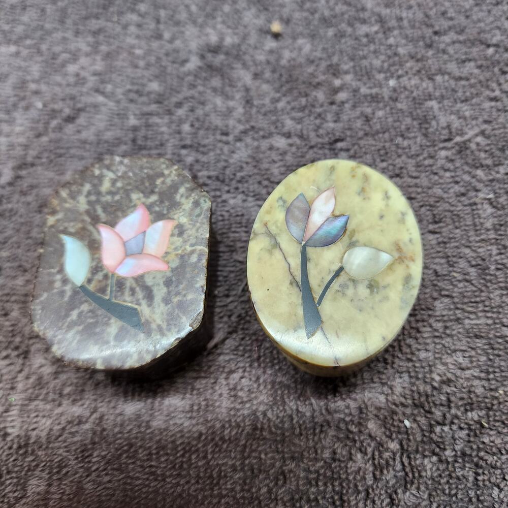 Set of 2 stone inlay trinket boxes floral Made in India T